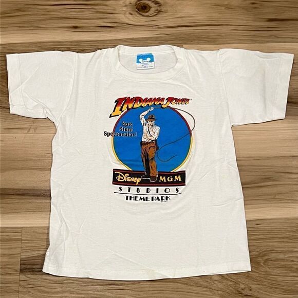 Vintage Disney Single Stitch Indiana Jones Promotional Graphic Tee Boys Large - Picture 1 of 5